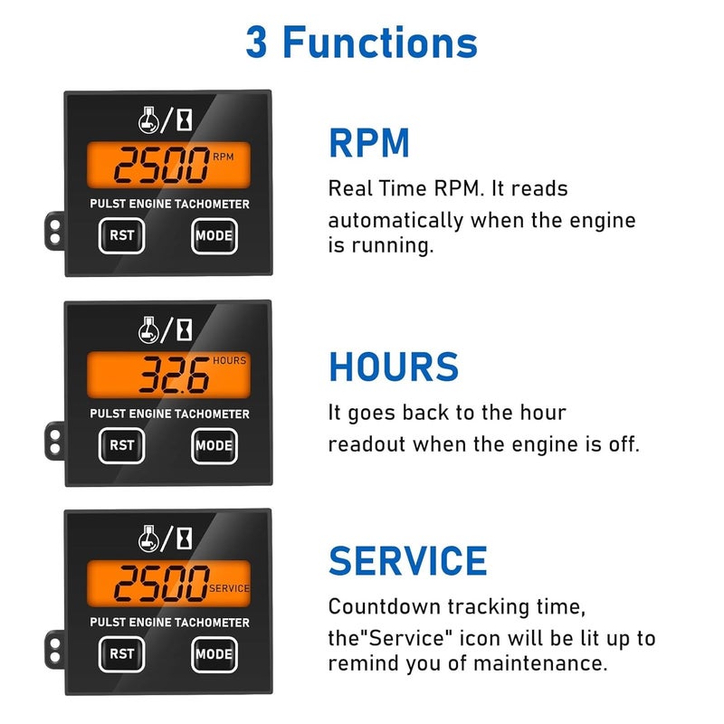 Linkstyle Small Engine Tachometer, Backlight Digital Tachometer Tach Gauge Meter with Clip, Inductive Hour RPM Meter for 2 Stroke 4 Stroke Small Engine - Image 2